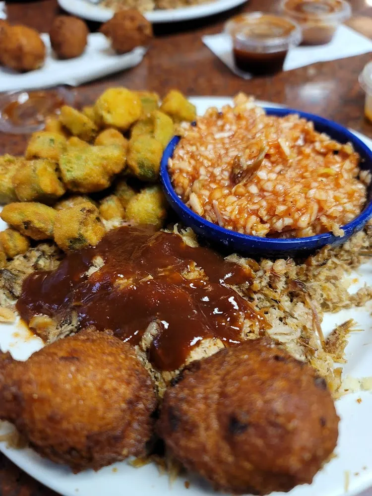 Pulled Pork Fried Squash Red Cole Slaw